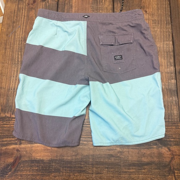 ONeill Mens Blue Gray Striped Swim Trunks Shorts Size 33, board shorts, surf - Picture 5 of 5